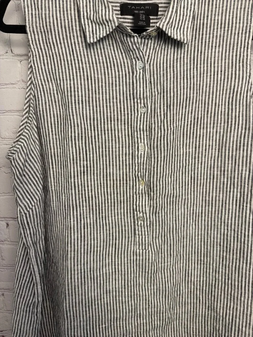 Tahari all linen preppy striped button up dress coastal chic old money size 1X